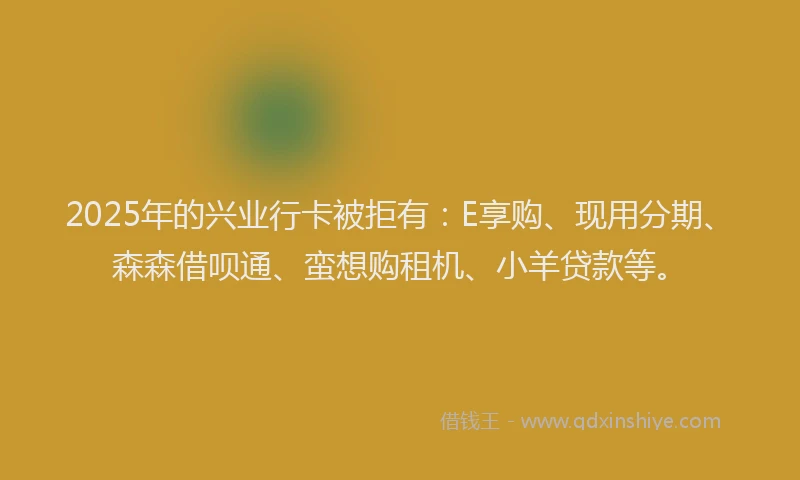 2025年的兴业行卡被拒有：E享购、现用分期、森森借呗通、蛮想购租机、小羊贷款等。