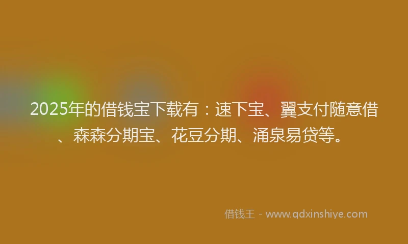 2025年的借钱宝下载有：速下宝、翼支付随意借、森森分期宝、花豆分期、涌泉易贷等。