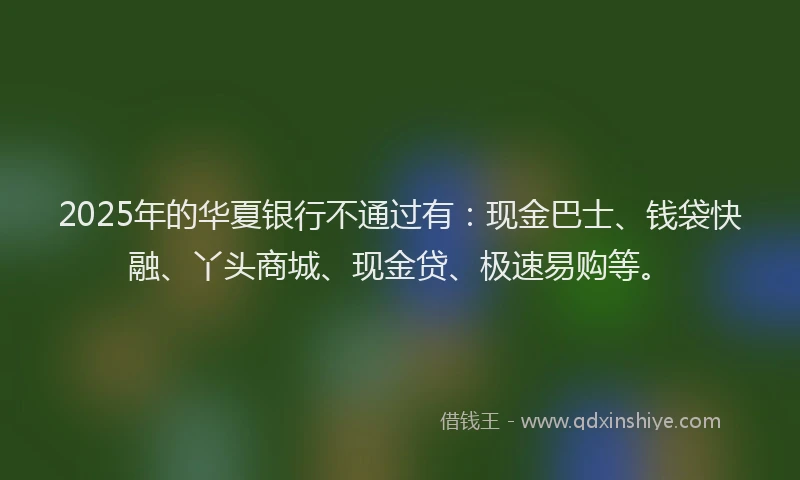 2025年的华夏银行不通过有：现金巴士、钱袋快融、丫头商城、现金贷、极速易购等。