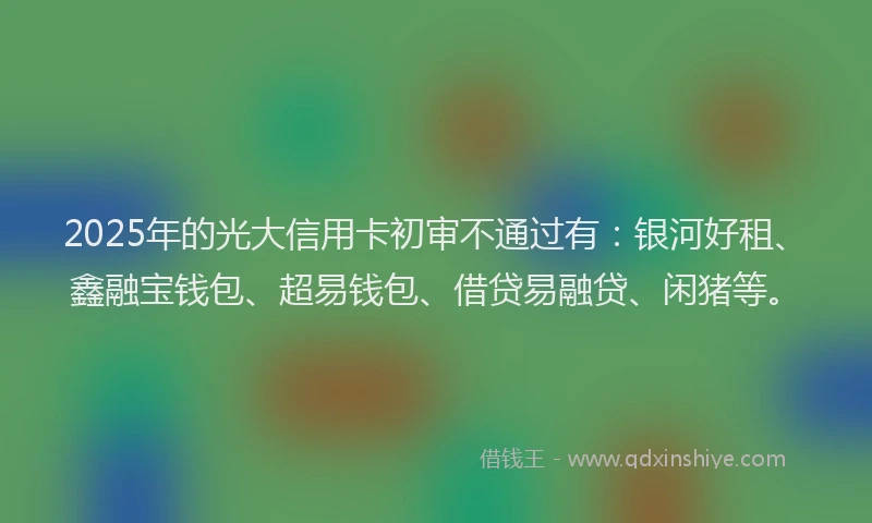 2025年的光大信用卡初审不通过有：银河好租、鑫融宝钱包、超易钱包、借贷易融贷、闲猪等。