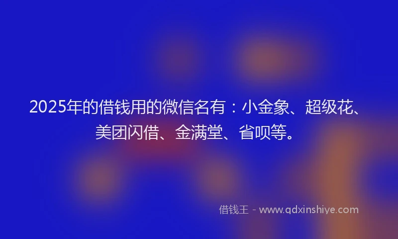 2025年的借钱用的微信名有：小金象、超级花、美团闪借、金满堂、省呗等。