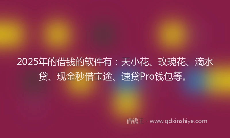 2025年的借钱的软件有：天小花、玫瑰花、滴水贷、现金秒借宝途、速贷Pro钱包等。