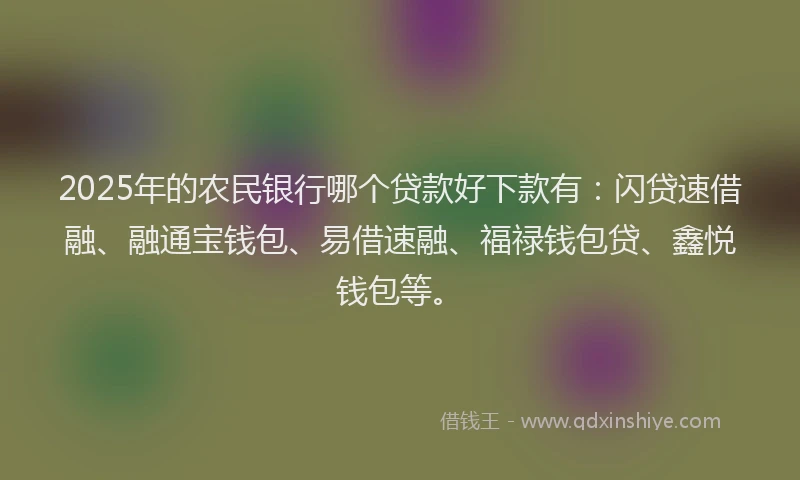 2025年的农民银行哪个贷款好下款有：闪贷速借融、融通宝钱包、易借速融、福禄钱包贷、鑫悦钱包等。
