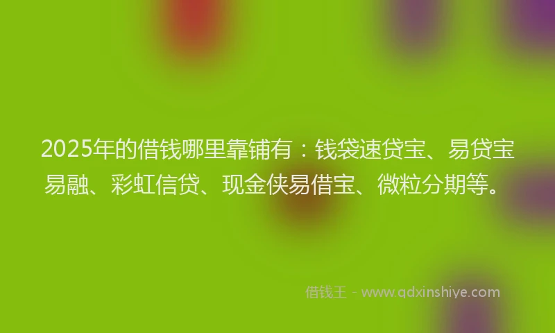 2025年的借钱哪里靠铺有：钱袋速贷宝、易贷宝易融、彩虹信贷、现金侠易借宝、微粒分期等。