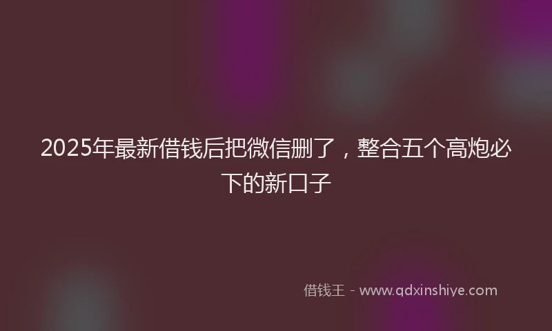 2025年最新借钱后把微信删了，整合五个高炮必下的新口子