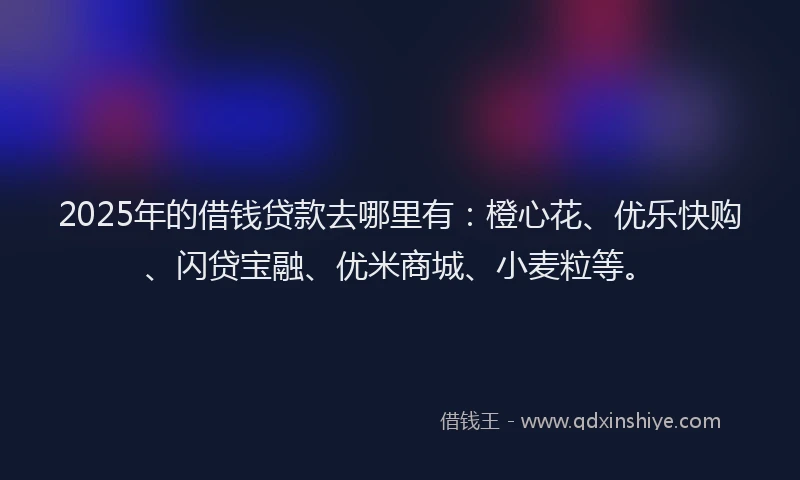 2025年的借钱贷款去哪里有：橙心花、优乐快购、闪贷宝融、优米商城、小麦粒等。
