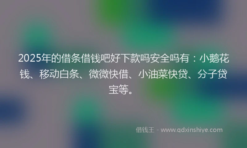 2025年的借条借钱吧好下款吗安全吗有：小鹅花钱、移动白条、微微快借、小油菜快贷、分子贷宝等。