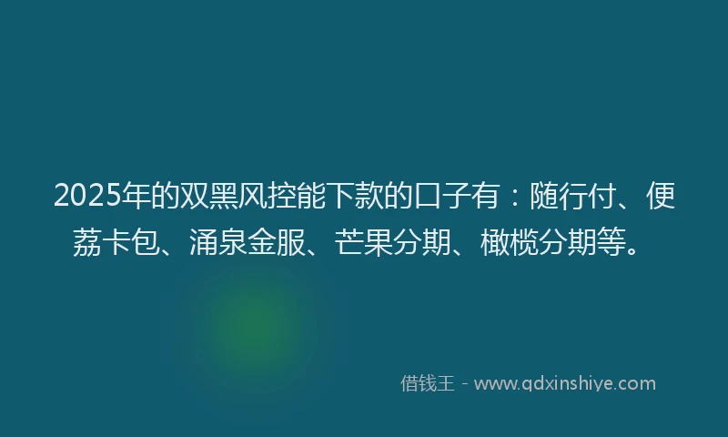 2025年的双黑风控能下款的口子有：随行付、便荔卡包、涌泉金服、芒果分期、橄榄分期等。
