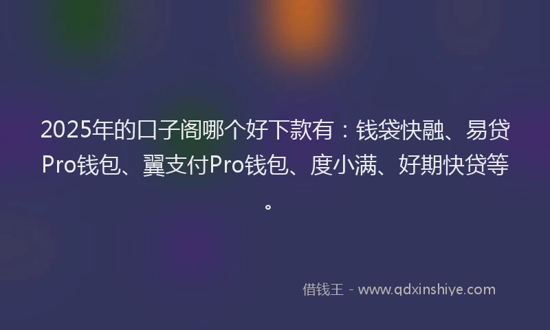 2025年的口子阁哪个好下款有：钱袋快融、易贷Pro钱包、翼支付Pro钱包、度小满、好期快贷等。