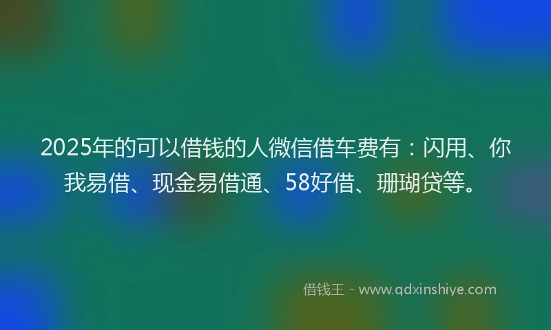 2025年的可以借钱的人微信借车费有：闪用、你我易借、现金易借通、58好借、珊瑚贷等。
