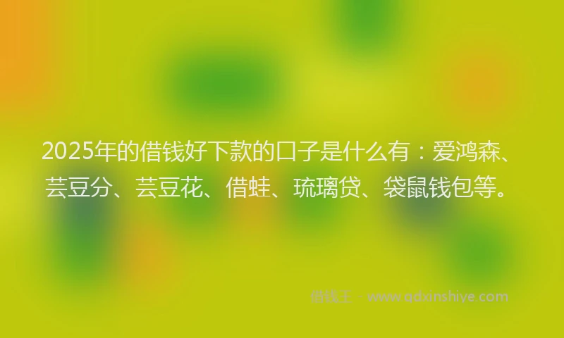 2025年的借钱好下款的口子是什么有：爱鸿森、芸豆分、芸豆花、借蛙、琉璃贷、袋鼠钱包等。