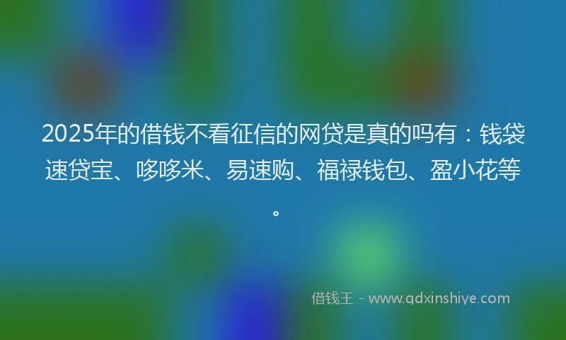 2025年的借钱不看征信的网贷是真的吗有：钱袋速贷宝、哆哆米、易速购、福禄钱包、盈小花等。