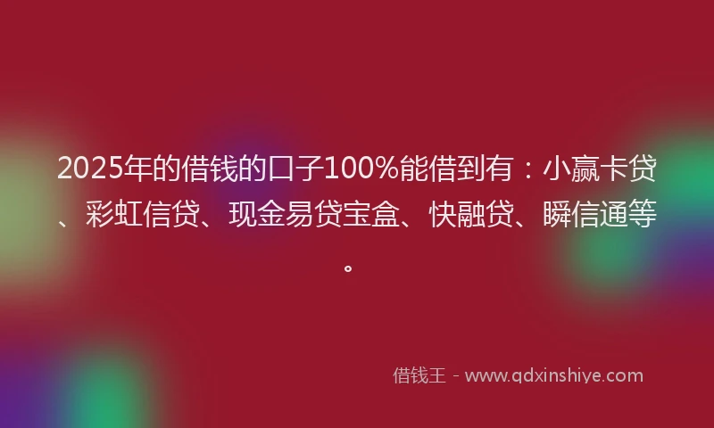 2025年的借钱的口子100%能借到有：小赢卡贷、彩虹信贷、现金易贷宝盒、快融贷、瞬信通等。