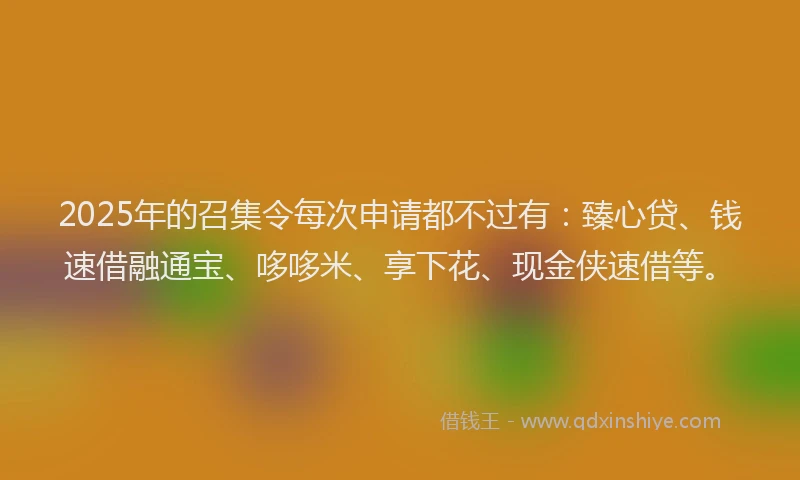 2025年的召集令每次申请都不过有：臻心贷、钱速借融通宝、哆哆米、享下花、现金侠速借等。