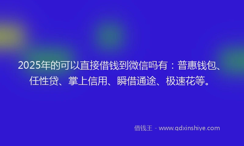 2025年的可以直接借钱到微信吗有：普惠钱包、任性贷、掌上信用、瞬借通途、极速花等。