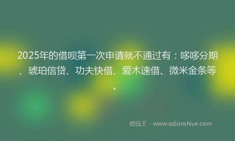 2025年的借呗第一次申请就不通过有：哆哆分期、琥珀信贷、功夫快借、爱木速借、微米金条等。