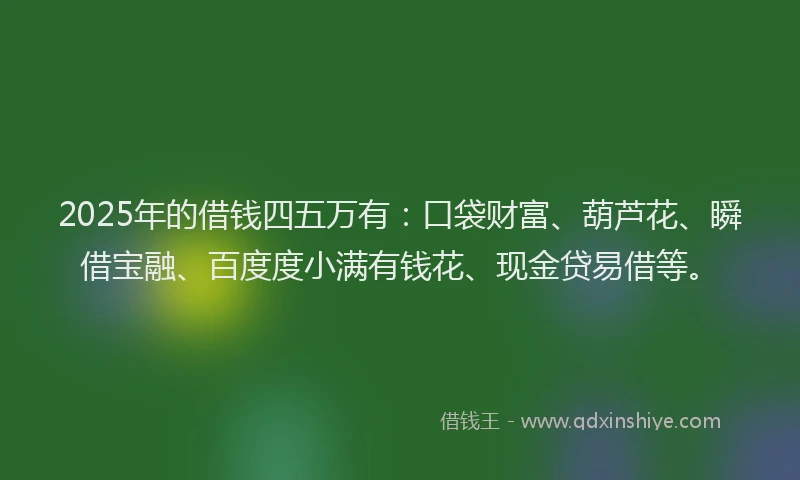 2025年的借钱四五万有：口袋财富、葫芦花、瞬借宝融、百度度小满有钱花、现金贷易借等。