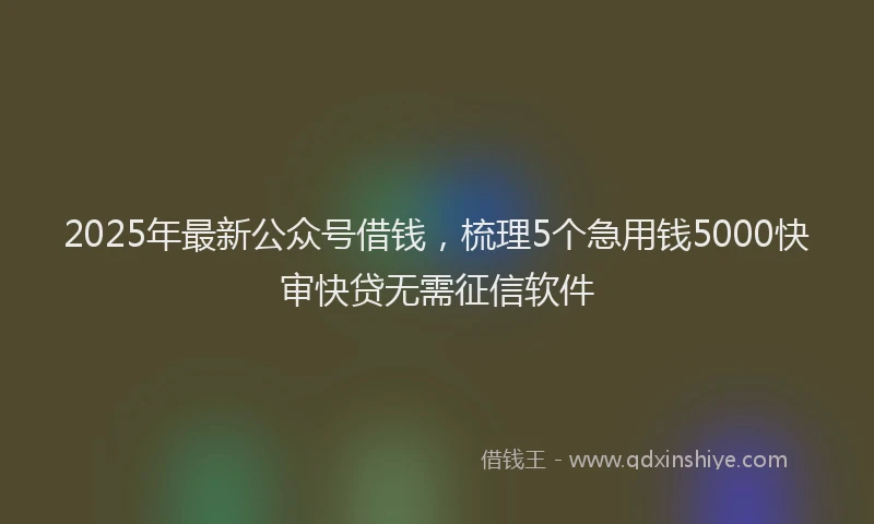 2025年最新公众号借钱，梳理5个急用钱5000快审快贷无需征信软件