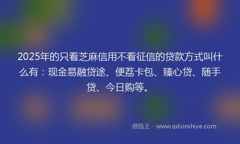 2025年的只看芝麻信用不看征信的贷款方式叫什么有：现金易融贷途、便荔卡包、臻心贷、随手贷、今日购等。