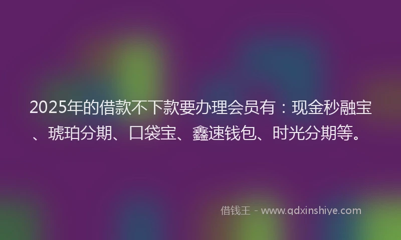 2025年的借款不下款要办理会员有：现金秒融宝、琥珀分期、口袋宝、鑫速钱包、时光分期等。