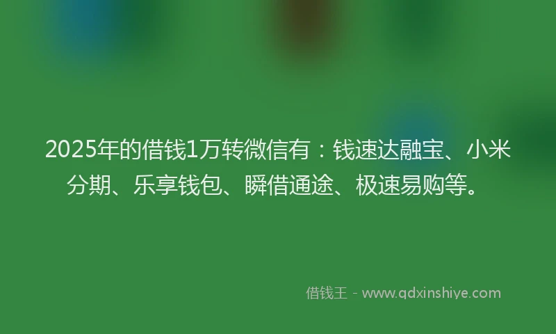 2025年的借钱1万转微信有：钱速达融宝、小米分期、乐享钱包、瞬借通途、极速易购等。
