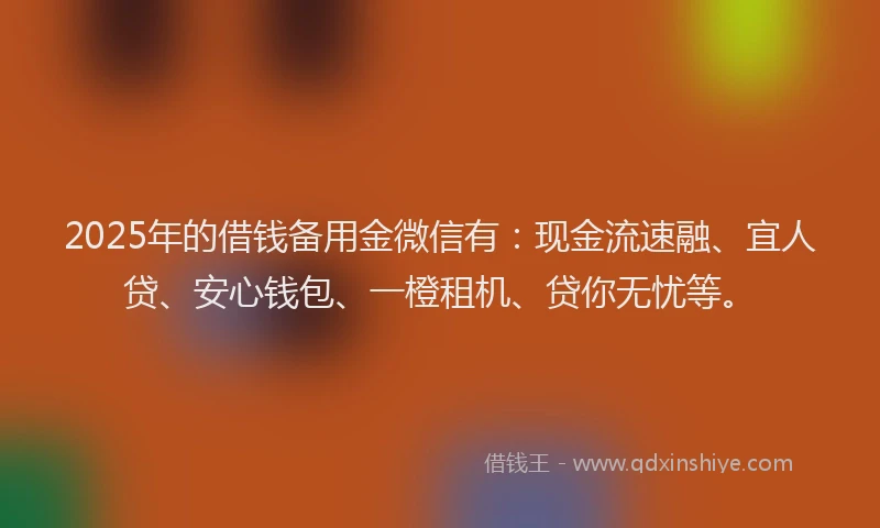 2025年的借钱备用金微信有：现金流速融、宜人贷、安心钱包、一橙租机、贷你无忧等。