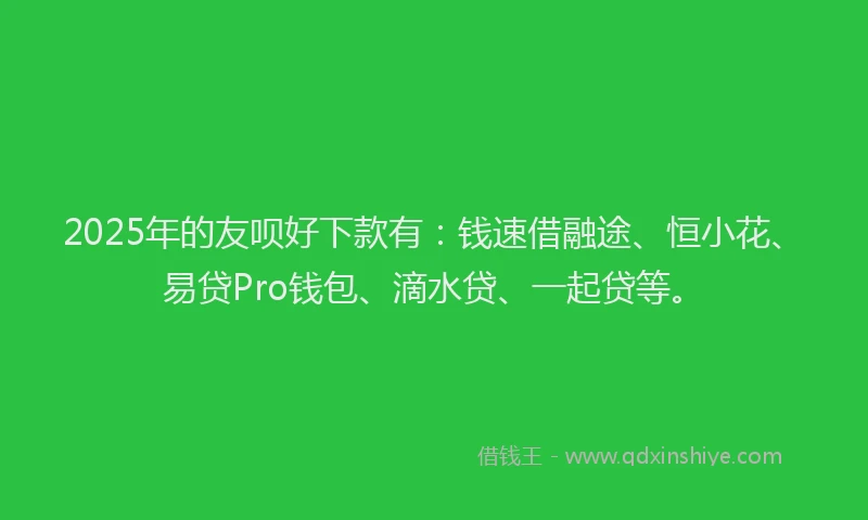 2025年的友呗好下款有：钱速借融途、恒小花、易贷Pro钱包、滴水贷、一起贷等。