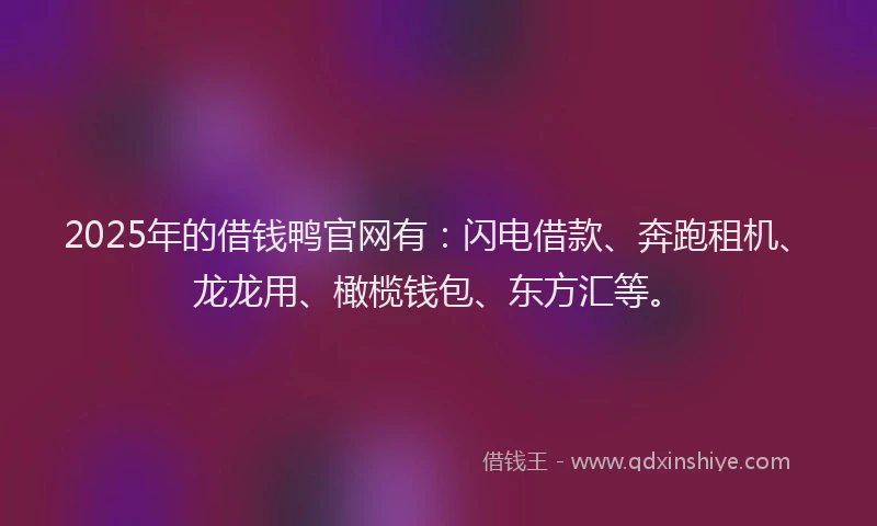 2025年的借钱鸭官网有：闪电借款、奔跑租机、龙龙用、橄榄钱包、东方汇等。
