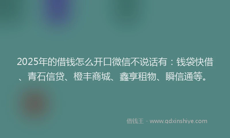 2025年的借钱怎么开口微信不说话有：钱袋快借、青石信贷、橙丰商城、鑫享租物、瞬信通等。