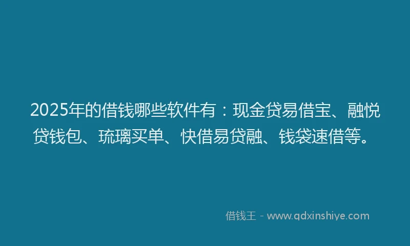 2025年的借钱哪些软件有：现金贷易借宝、融悦贷钱包、琉璃买单、快借易贷融、钱袋速借等。