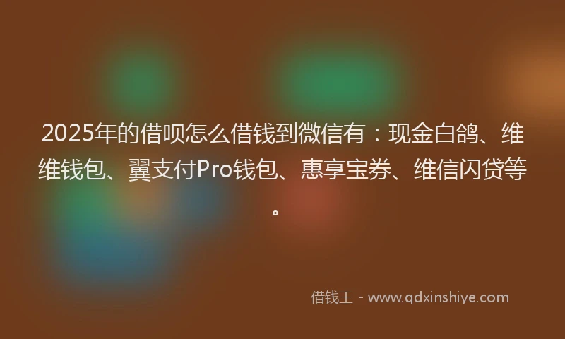 2025年的借呗怎么借钱到微信有：现金白鸽、维维钱包、翼支付Pro钱包、惠享宝券、维信闪贷等。