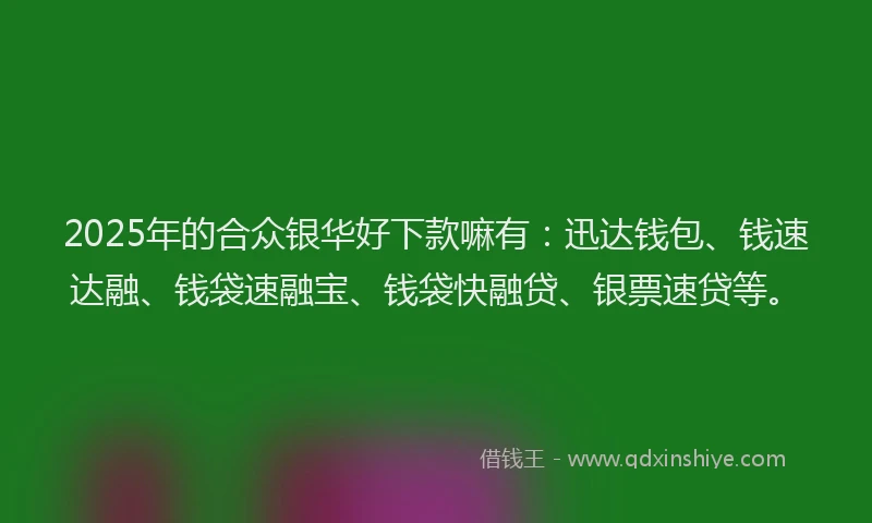 2025年的合众银华好下款嘛有：迅达钱包、钱速达融、钱袋速融宝、钱袋快融贷、银票速贷等。