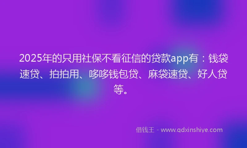 2025年的只用社保不看征信的贷款app有：钱袋速贷、拍拍用、哆哆钱包贷、麻袋速贷、好人贷等。