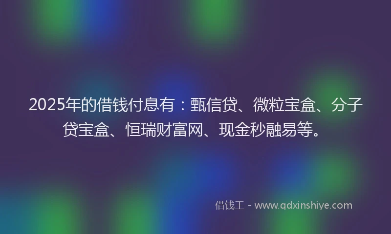 2025年的借钱付息有：甄信贷、微粒宝盒、分子贷宝盒、恒瑞财富网、现金秒融易等。