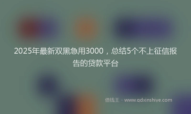 2025年最新双黑急用3000，总结5个不上征信报告的贷款平台