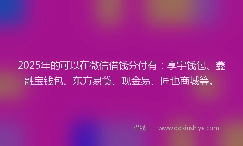 2025年的可以在微信借钱分付有：享宇钱包、鑫融宝钱包、东方易贷、现金易、匠也商城等。