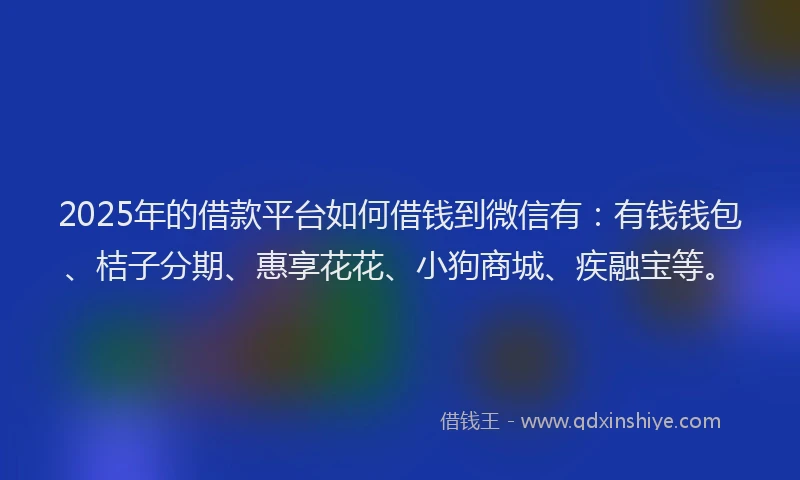 2025年的借款平台如何借钱到微信有：有钱钱包、桔子分期、惠享花花、小狗商城、疾融宝等。