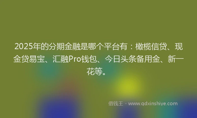 2025年的分期金融是哪个平台有：橄榄信贷、现金贷易宝、汇融Pro钱包、今日头条备用金、新一花等。