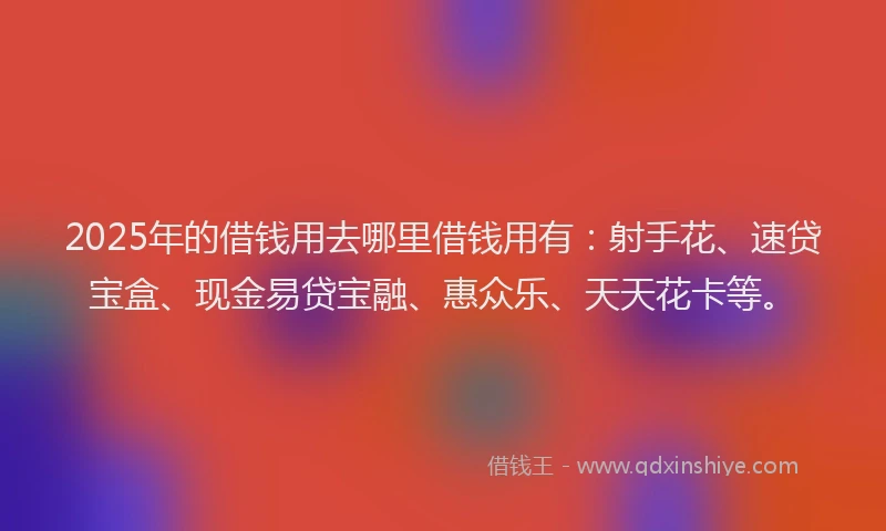 2025年的借钱用去哪里借钱用有：射手花、速贷宝盒、现金易贷宝融、惠众乐、天天花卡等。