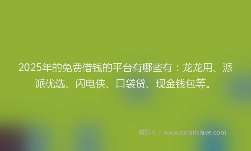 2025年的免费借钱的平台有哪些有：龙龙用、派派优选、闪电侠、口袋贷、现金钱包等。