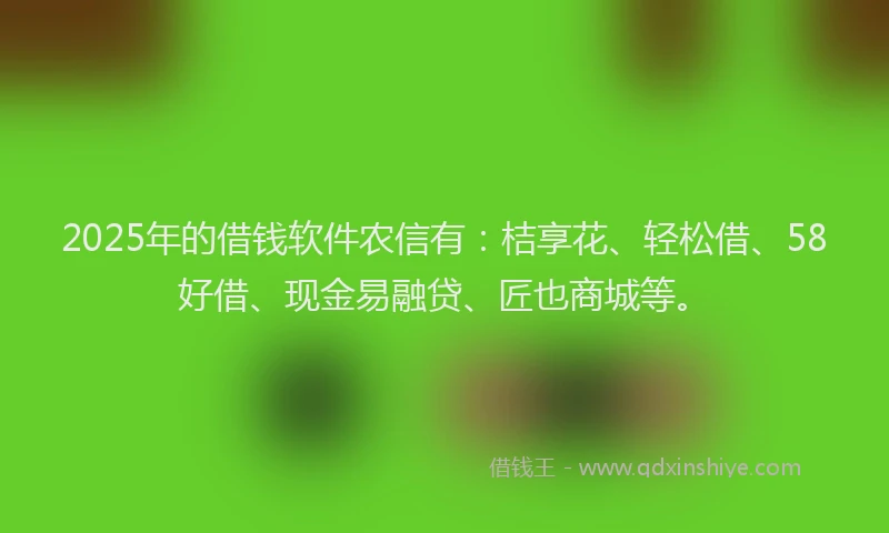 2025年的借钱软件农信有：桔享花、轻松借、58好借、现金易融贷、匠也商城等。