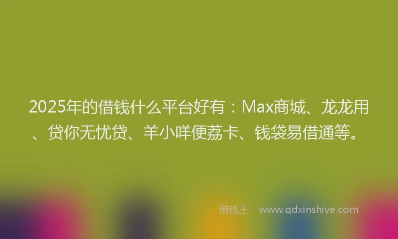 2025年的借钱什么平台好有：Max商城、龙龙用、贷你无忧贷、羊小咩便荔卡、钱袋易借通等。