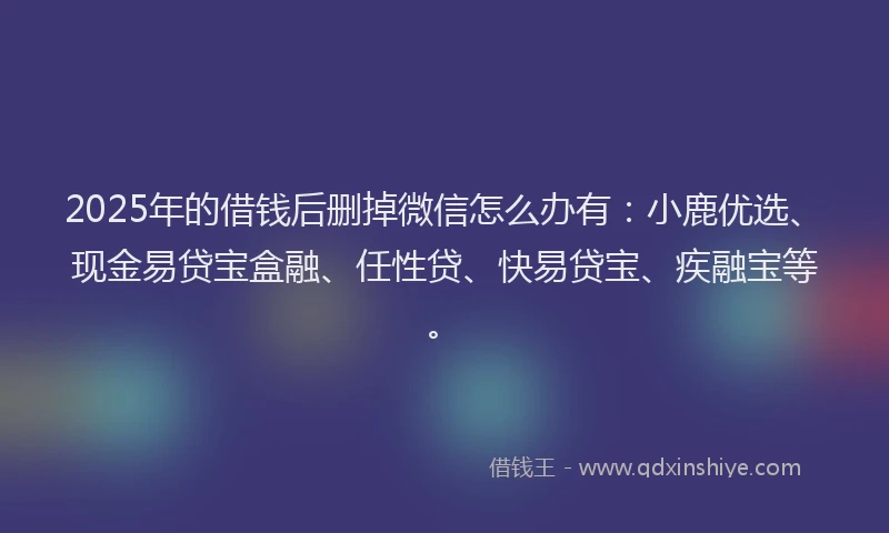 2025年的借钱后删掉微信怎么办有：小鹿优选、现金易贷宝盒融、任性贷、快易贷宝、疾融宝等。