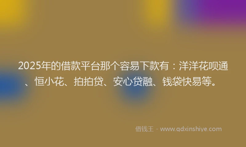 2025年的借款平台那个容易下款有：洋洋花呗通、恒小花、拍拍贷、安心贷融、钱袋快易等。