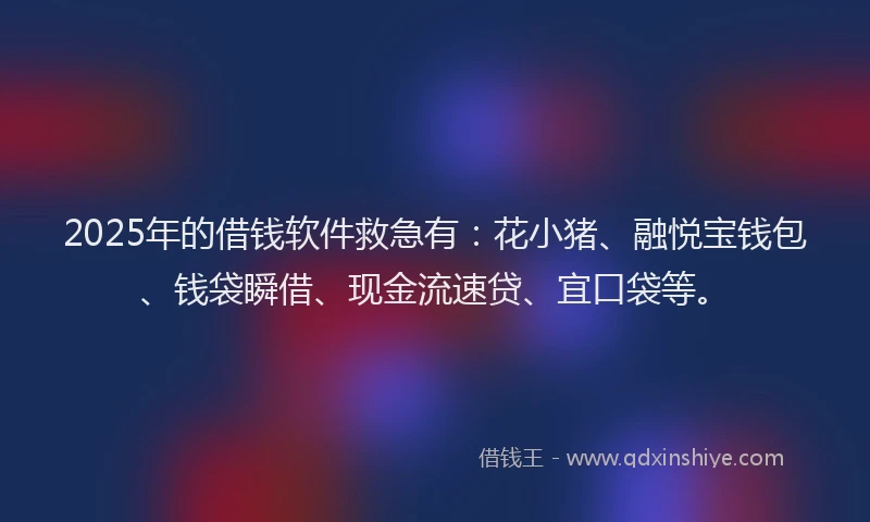 2025年的借钱软件救急有：花小猪、融悦宝钱包、钱袋瞬借、现金流速贷、宜口袋等。