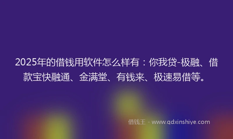 2025年的借钱用软件怎么样有：你我贷-极融、借款宝快融通、金满堂、有钱来、极速易借等。