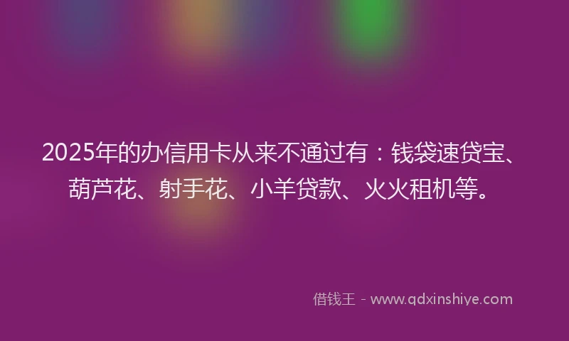 2025年的办信用卡从来不通过有：钱袋速贷宝、葫芦花、射手花、小羊贷款、火火租机等。