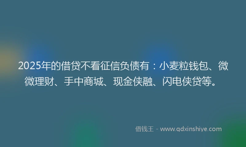 2025年的借贷不看征信负债有：小麦粒钱包、微微理财、手中商城、现金侠融、闪电侠贷等。