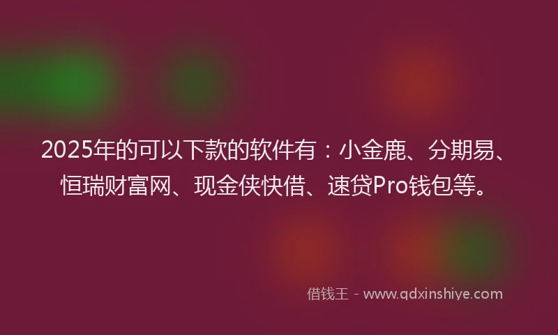 2025年的可以下款的软件有：小金鹿、分期易、恒瑞财富网、现金侠快借、速贷Pro钱包等。