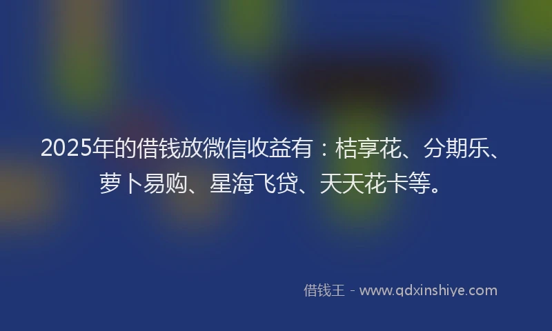 2025年的借钱放微信收益有：桔享花、分期乐、萝卜易购、星海飞贷、天天花卡等。